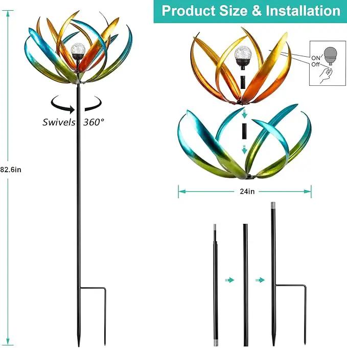 Large Solar Wind Spinners for Yard and Garden-82.6 Inch 360° Metal Wind Sculptures Outdoor Clearance Kinetic Windmills with Multi Color Led Glass Ball by GreenHaven Gardens
