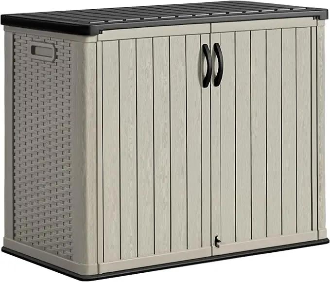 Greesum Outdoor Horizontal Storage Sheds 27 Cu.ft Resin Large Storaged Box Weather Resistance, Without Shelf, Easy to Assemble, Prefect for Garden, Patios, Backyards, Beige by GreenHaven Gardens