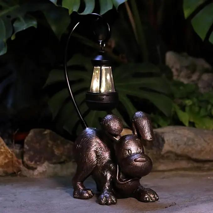 Laughing Dog Figurine with Solar-Powered LED Light 15.9 Inches Tall Antique Bronze, Perfect for Gift Garden Decor or Housewarming for Dog Lovers by GreenHaven Gardens