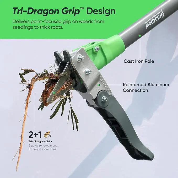 Grootpow WP5 Heavy Duty Weed Puller Tool, Stand Up Dandelion Weeder with 40" Handle, 3 Claws & Fiberglass Foot Pedal, Weeding Tool Made with Cast-Iron, Easily Remove Weeds Without Bending or Kneeling by GreenHaven Gardens