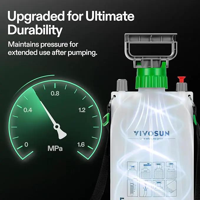 VIVOSUN Pump Sprayer 1.35 Gallon, Portable Water Spray Bottle in Lawn and Garden Yard, Weed Sprayer for Plants with 3 Nozzles, Adjustable Shoulder Strap, Pressure Relief Valve by GreenHaven Gardens