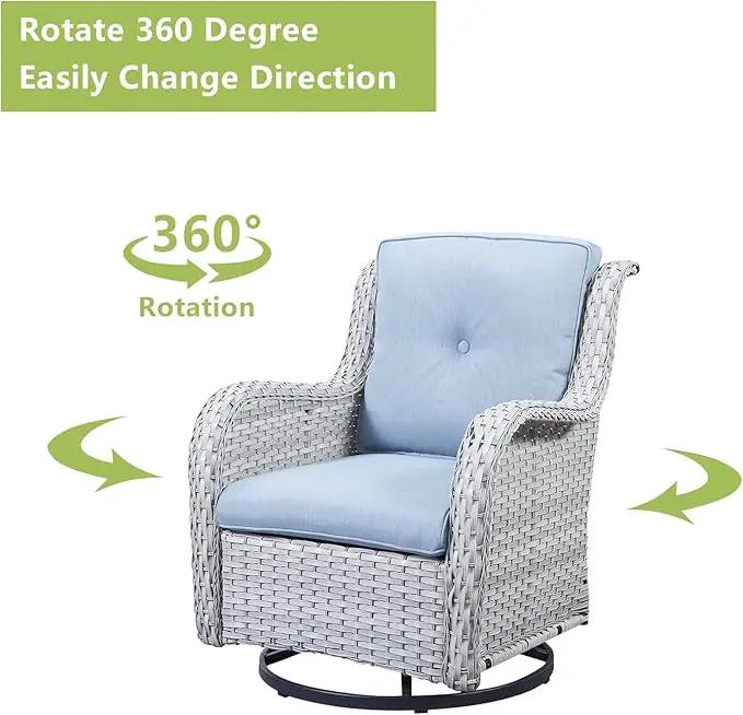 Outdoor Patio Swivel Rocker Chairs - 3 Piece Patio Bistro Set,Wicker Patio Furniture Set with 2 Swivel Rocking Chairs and 1 Glass Top Side Table for Deck Porch Garden,Light Grey/SkyBlue by GreenHaven Gardens