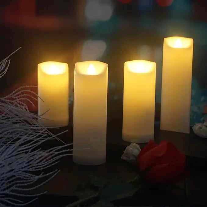 CANDLE CHOICE Waterproof Outdoor Battery Operated Flameless Candles with Auto Timer Flickering Plastic Resin Electric LED Slim Pillar Lights for Lantern Patio Garden Wedding Party Decorations 4 Pack by GreenHaven Gardens