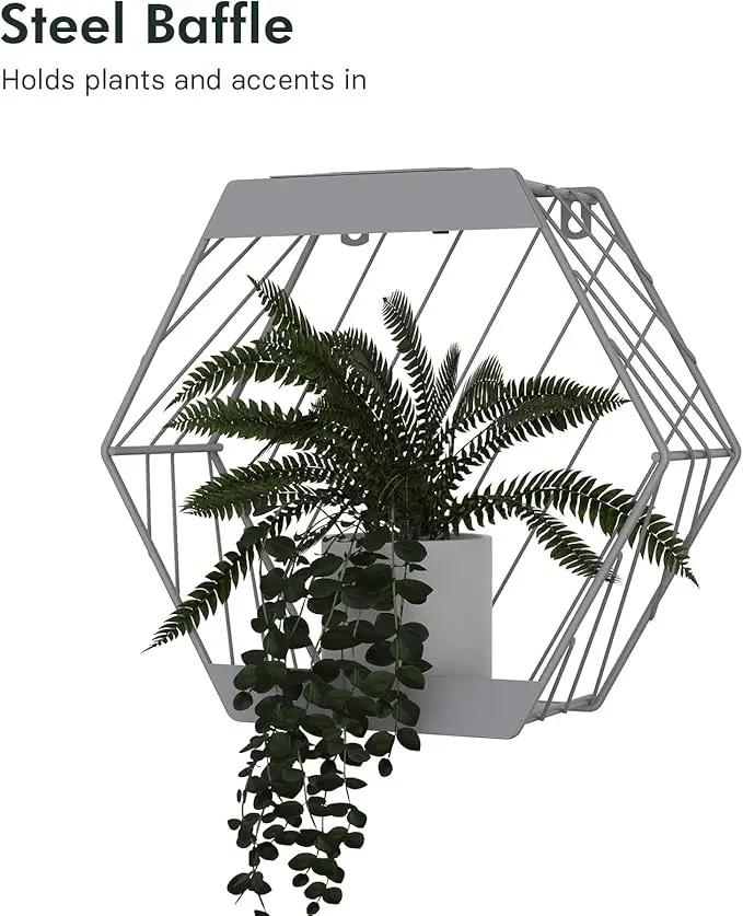 Grand patio Outdoor Leiden LED Solar Hexagon Wall Sconce Planter, with Dusk to Dawn Sensor Decor Wall Lighting for Garage Doorway Patio Yard, Cement Grey (L-Linear) by GreenHaven Gardens