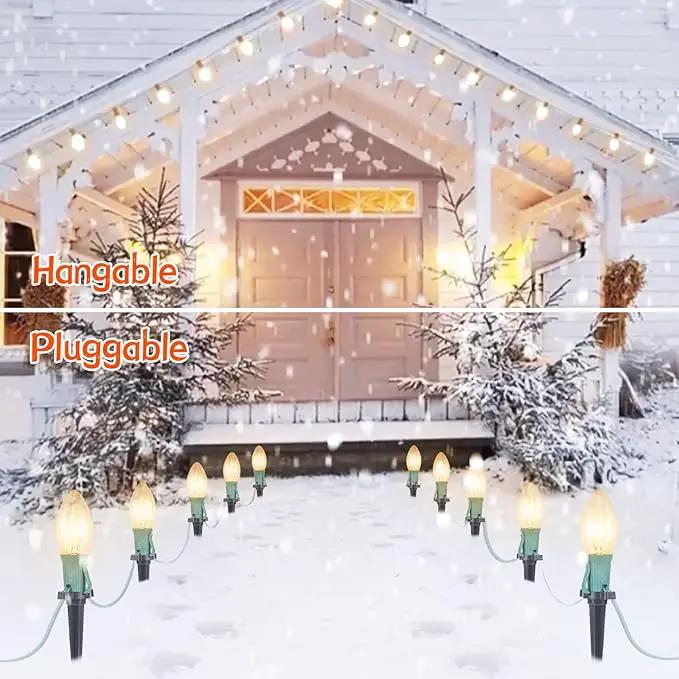 Brightown 4 Pack C9 Christmas Pathway Lights Outdoor - Total 102.8 FT Walkway Lights with 80 Clear Bulbs, Connectable Christmas Stake Lights, Outdoor Christmas Decoration for Lawn Holiday, Warm White by GreenHaven Gardens