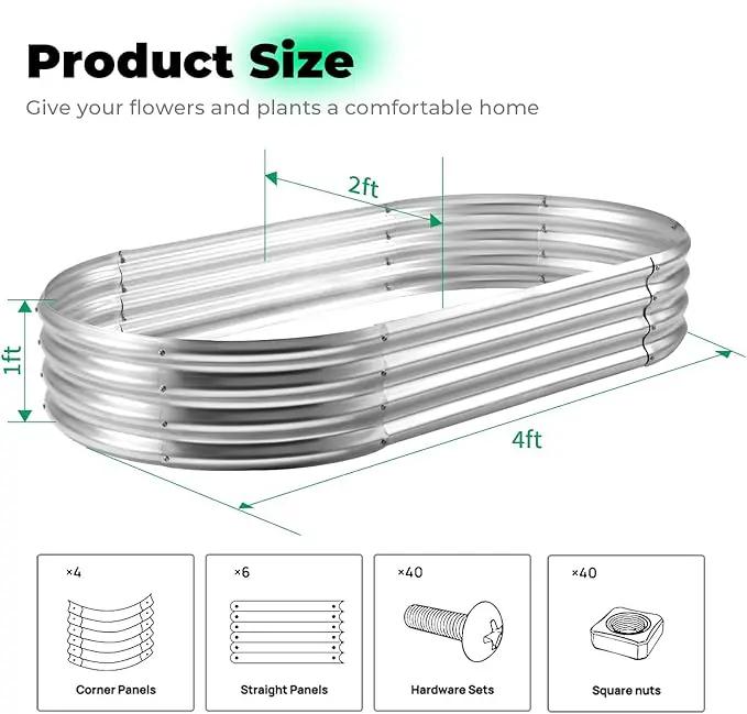 Galvanized Raised Garden Bed Kit, Oval Large Metal Planter Box, Sturdy and Durable, Garden Boxes Outdoor Raised for Vegetables, Fruits, Flowers and Herbs, 4x2x1ft (Silver) by GreenHaven Gardens