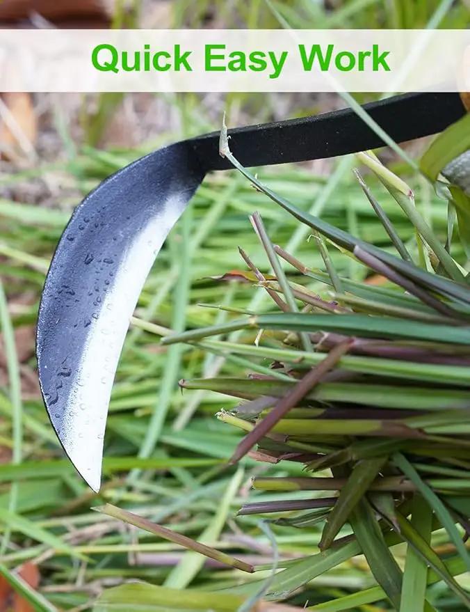 TOYPOPOR Japanese Weeding Sickle Hoe, 11" Gardening Hand Weeder Nejiri Kama Blade Tool Digging Cutting Weed Remover, High-Carbon Steel One-Piece Molding with Wood Handle, Very Sharp Edge Quick Work by GreenHaven Gardens