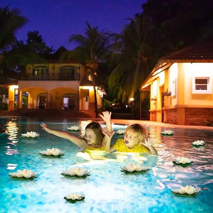 12 PCS Diwali Waterproof Floating Lotus Light - Floating Flower Light Battery Operated Water Activated Warm White Pool Flower Lamp Wedding,Anniversary,Garden Decoration(6Inch & 5Inch) by GreenHaven Gardens