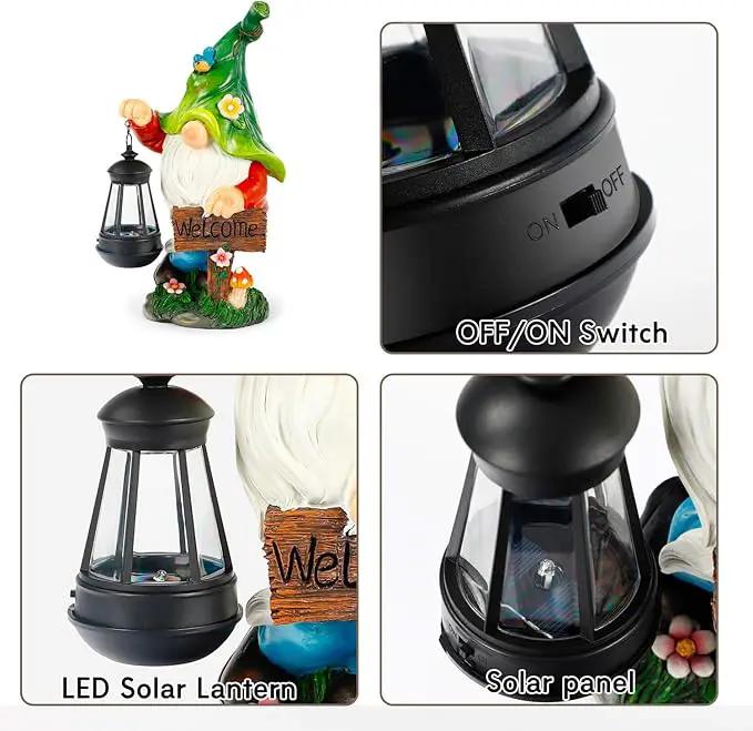 Garden Gnome Statue, Resin Figurine with Bright Solar Lantern Lights and Welcome Sign, Outdoor Solar-Powered Illumination Yard Art Decorations for Indoor Outdoor Patio Lawn Garden Room by GreenHaven Gardens