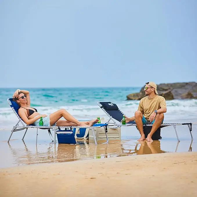 #WEJOY 2 PCS Lounge with Side Table for Outdoor 5-Position Adjustable Recliner Chair for Beach Sunbathing Patio Pool Lawn Lay Flat Portable Camp Reclining Chair with Shoulder Strap Side Pocket by GreenHaven Gardens