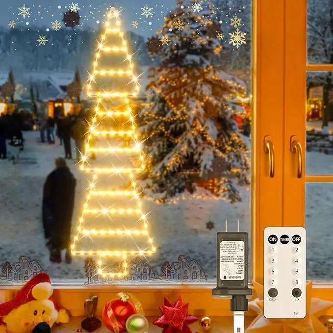 LED Christmas Lights Outdoor, 4.6ft Ladder Lights, Plug-in Christmas Tree Hanging Lights, Waterproof 8 Light Modes Christmas Decoration Lights for Indoor, Wall, Window, Garden - Warm White by GreenHaven Gardens