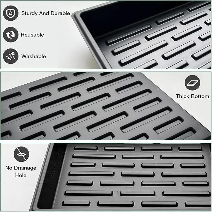 Seed Starter Tray, 5 Packs Plant Tray, Durable Plastic Growing Trays, Stackable Seedling Starter Trays Perfect for Indoor, Outdoor, Greenhouses, 16.5" L x 13.2" W x 2.8" H - Black by GreenHaven Gardens