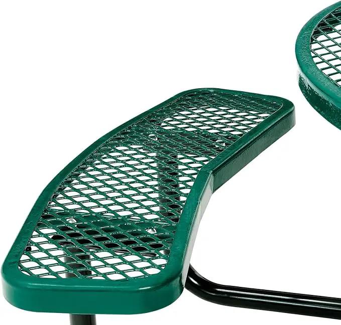 Global Industrial 46" Round Picnic Table, Expanded Metal, Green Thermoplastic Coating, Attached Benches, 1-1/2” Umbrella Pole Hole, Outdoor-Rated, 1000 lb Capacity by GreenHaven Gardens