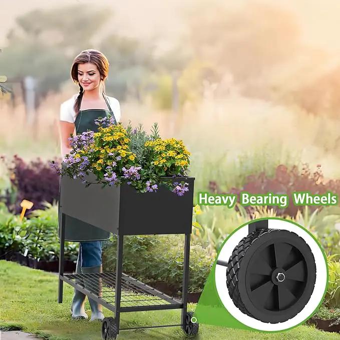 34 × 15 × 31 Inches Raised Garden Bed with Legs/Storage Shelf, Mobile Planter Box for Outdoor Plants, Elevated Garden Bed for Backyard, Balcony, Black by GreenHaven Gardens