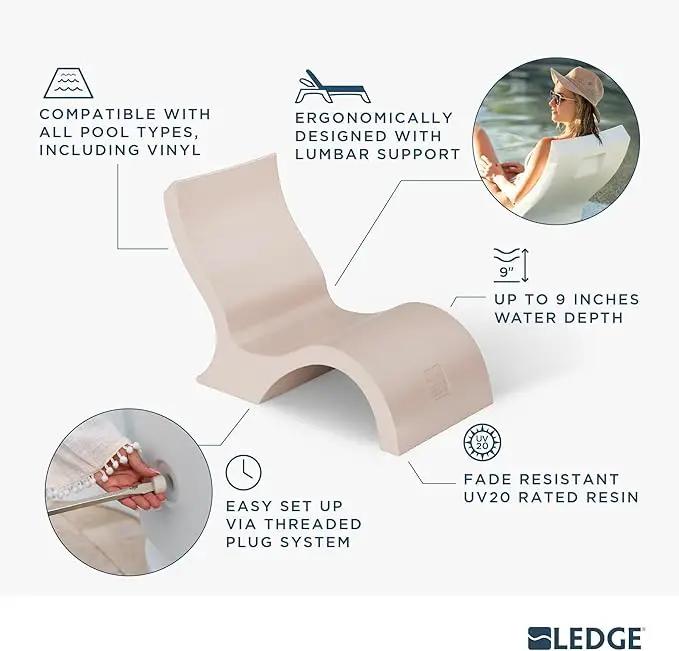 Ledge Lounger Signature Lowback Chair for in Pool or On-Deck Use - Ideal Water Depths 0-9 White Pool Lounge Chairs Set of 2 for Socializing by GreenHaven Gardens