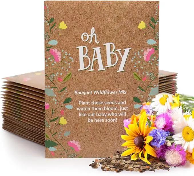 BENTLEY SEED CO. Oh Baby Flower Seeds Packets - Girl/Boy Baby Shower Favors - Pre-Filled, 25 Wildflower Seed Packs for Favor - Eco-Friendly Gift & Babys Guest Giveaways - Non-GMO Seeds - Brown Envelop by GreenHaven Gardens