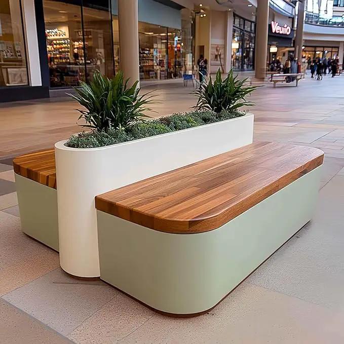 Outdoor Bench - Modern Outdoor Park Planter Bench Includes Luxurious and Simple Flower Box & Wooden Seating Area for Commercial Plaza,Food Court(62.99IN) by GreenHaven Gardens
