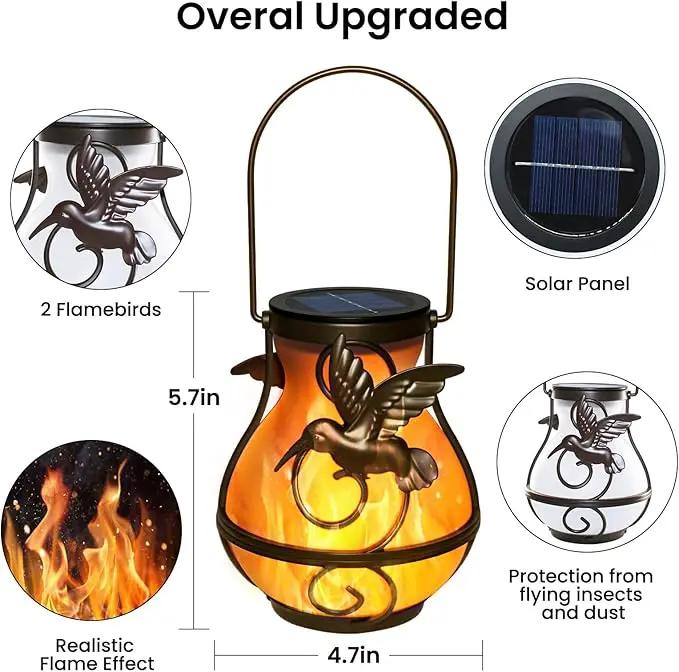 Solar Lights Outdoor Decorative, Hummingbird Flickering Flame Lantern Waterproof, Garden Decor Hanging Lights for Outside Patio Pathway Yard, Christmas Birthday Gifts, 2 Pack by GreenHaven Gardens