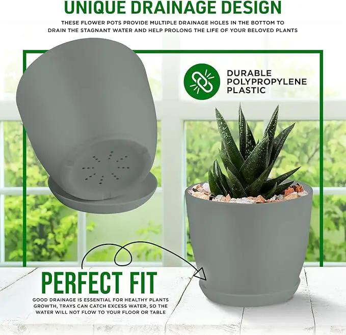 Planter Pots with Drainage Holes - Lightweight, Durable & Space-Saving Pots for Indoor and Outdoor - Versatile Functionality, Simple Modern Design, Set of 20 Plastic Planter Pots - Gray by GreenHaven Gardens
