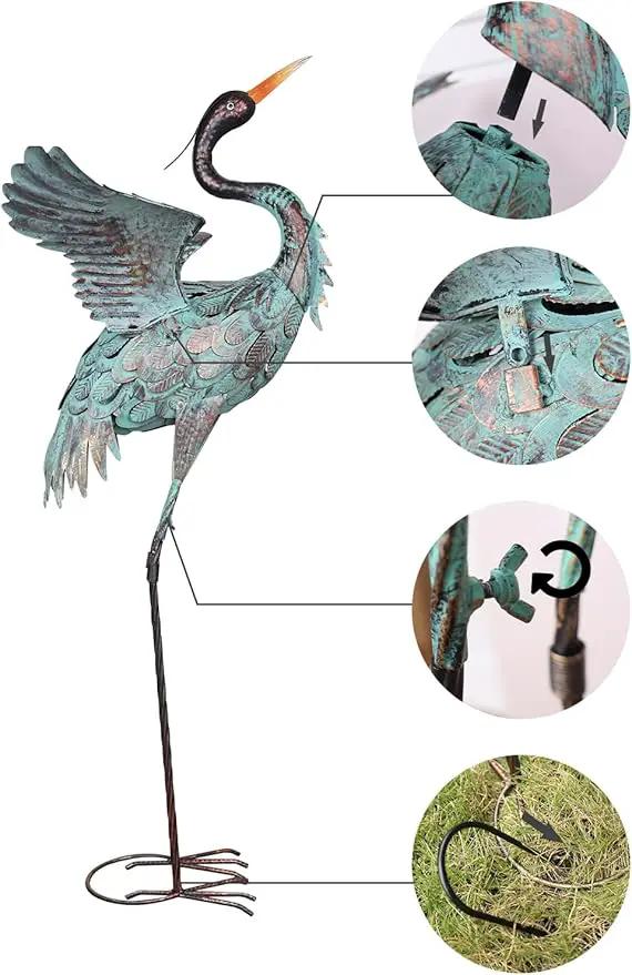 YEAHOME Garden Decor Outdoor Statues, 38"/36" Large Metal Heron Standing Yard Art, Blue Crane Lawn Sculptures Garden Decor for Outside Patio Porch Backyard, Set of 2 by GreenHaven Gardens