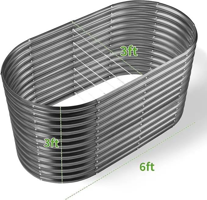 Land Guard 6x3x3ft Oval Galvanized Raised Garden Beds, Large-Capacity Metal Planter Box Outdoor, Durable Deep Raised Garden Bed 3ft Tall, Raised Beds for Gardening Vegetables, Modern Gray by GreenHaven Gardens
