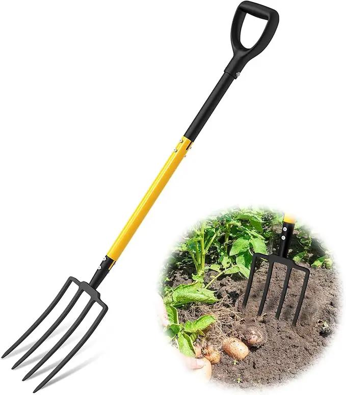 Pitch Fork, 4 Tine Heavy Duty Garden Fork with Ergonomic No-Slip D-Grip Handles, 45 Inches Long Handle Spading Fork, Perfect for Gardening Digging, Land Management, Yard work, Farming (Black) by GreenHaven Gardens