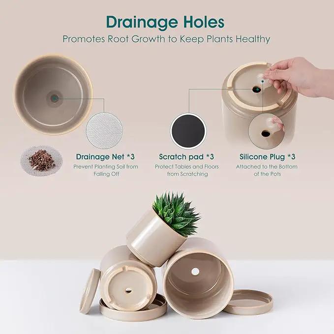 vancasso Ceramic Plant Pots, 3 Piece Planters for Indoor Plants, 4.25+5.25+6.25 Inch Flower Pots with Drainage, Plant Pots Indoor for Succulent, Pothos, Snake Plant and Money Tree, Etc (Gray) by GreenHaven Gardens