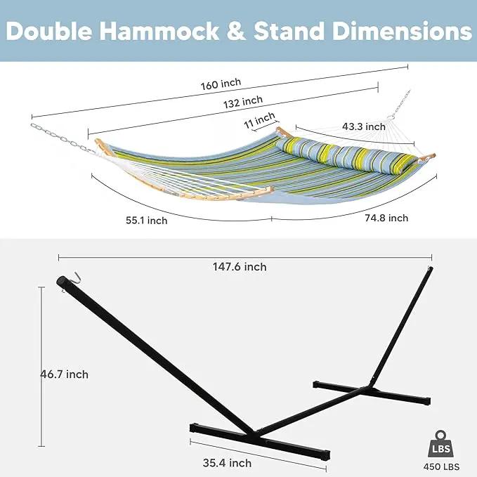 SUNCREAT Portable Outdoor Hammock with Stand Included, Double Hammock with Stand for Outside, Yellow Blue by GreenHaven Gardens