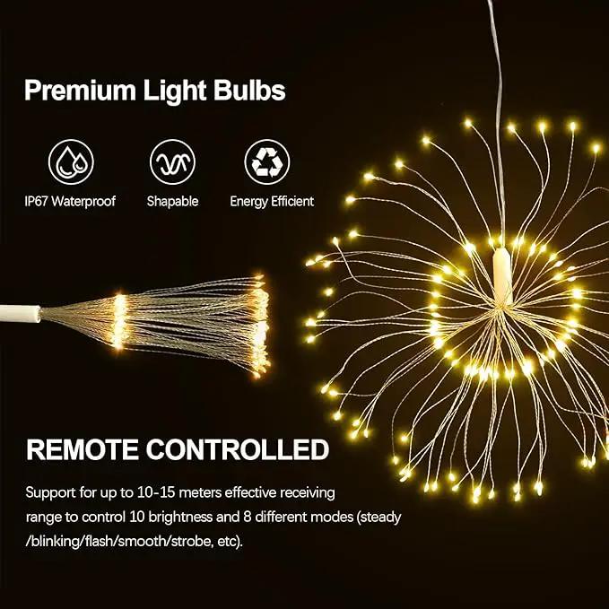 6 pack Firework Lights Copper Wire Led Lights, Dimmable Battery Operated Hanging Lights with 8 Modes, Remote Control, Waterproof Fairy String Lights for Home, Patio, Christmas Decoration by GreenHaven Gardens
