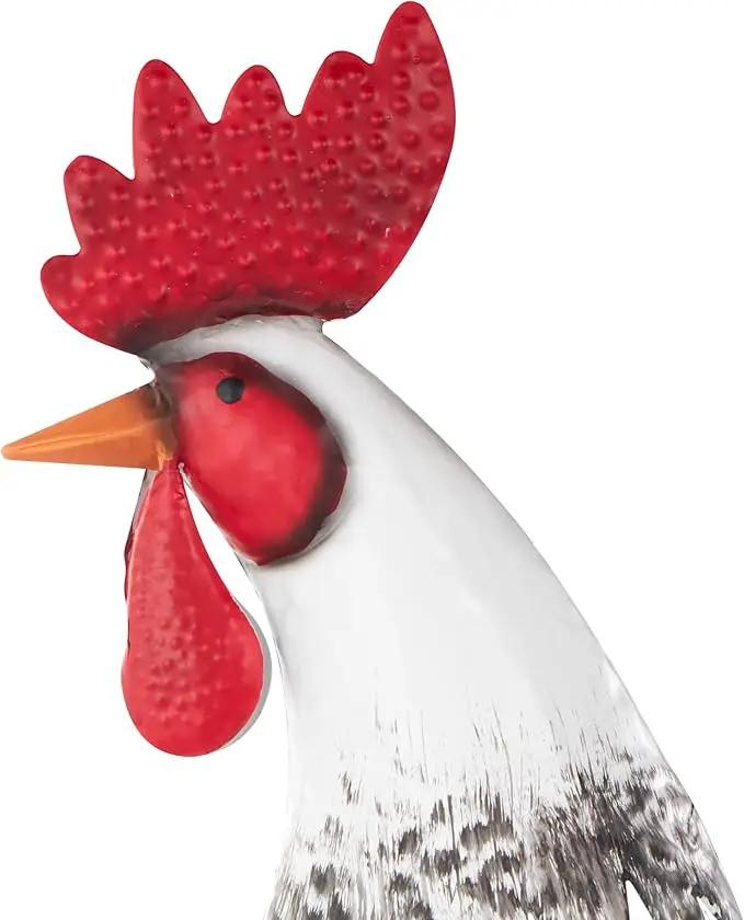 Deco 79 Metal Rooster Decorative Garden Sculpture Garden Statue with Black and Red Accents, Outdoor Sculpture 6" x 16" x 18", White by GreenHaven Gardens