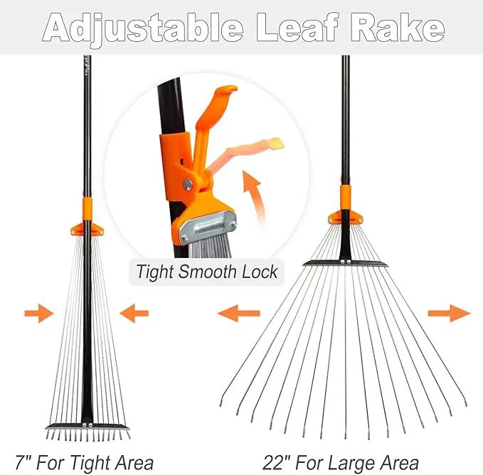 Leaf Rake for Lawns, Adjustable Garden Rake for Leaves with Long Handle, 61 Inches by GreenHaven Gardens