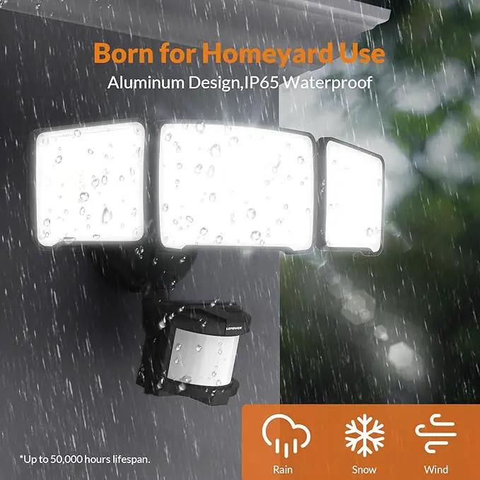 LEPOWER LED Motion Sensor Security Lights, 3 Head Motion Detected, 38W, 4200LM, Waterproof IP65, 5500K, Full Metal for Outdoor, Garage, Porch, Yard (Not Solar Powered, Black) by GreenHaven Gardens