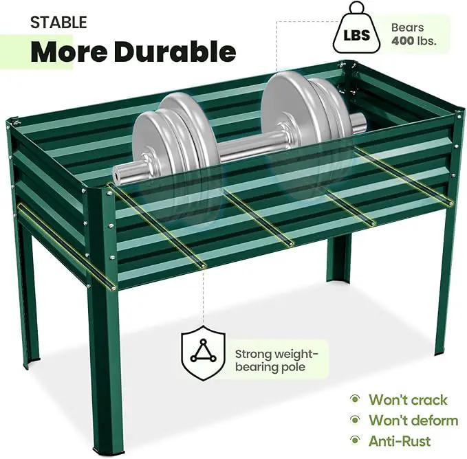 KING BIRD Large Raised Garden Bed with Legs Galvanized Elevated Planter Box 48×24×30 in for Backyard, Patio, Balcony, 400lb Capacity, Green by GreenHaven Gardens