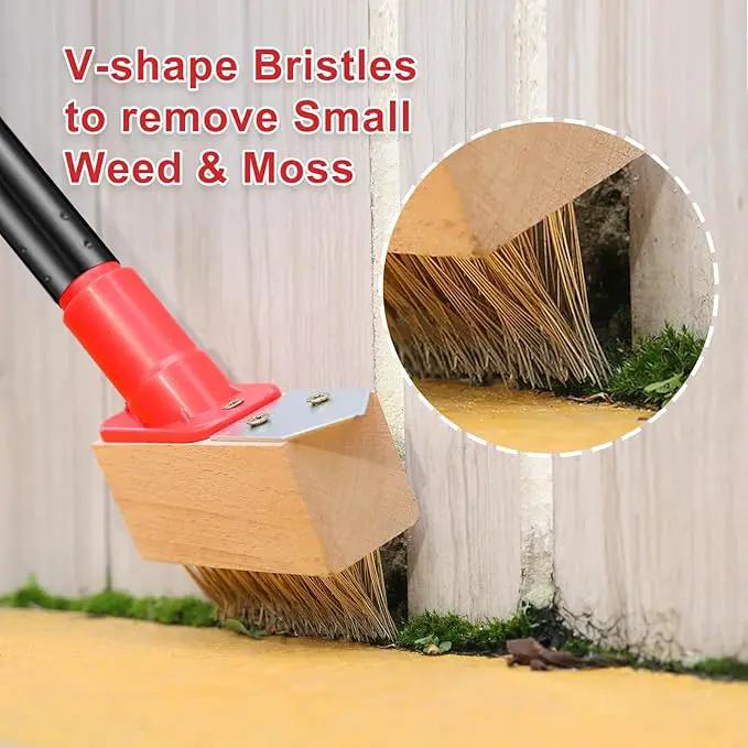 Moss Remove Brush with Long Handle(53IN), Deck Crevice Cleaning Tool, Weed Remover with Wire Brush & Metal Blade, Crack Moss Remover for Pavement Driveway Patio Sidewalk Paver(3 Brush Heads) by GreenHaven Gardens