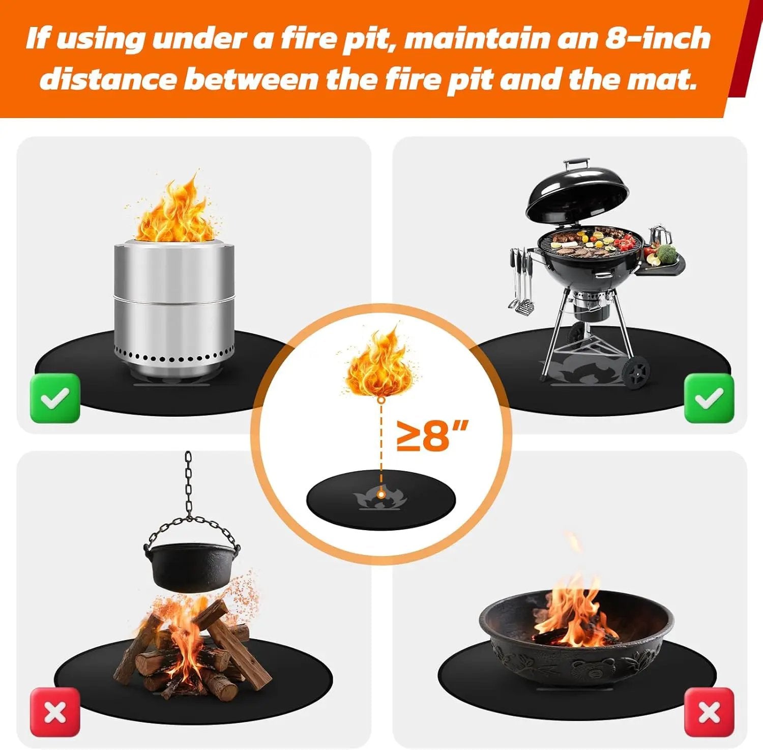 36" Fire Pit Mat for Solo Stove Bonfire: Round Fireproof Under Grill Mat Heat Insulated Indoor Fireplace Pad Protector for Decks, Patios, Grass, BBQ Smoker, Portable Reusable Oil-Proof and Waterproof by GreenHaven Gardens
