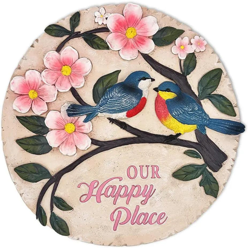 Elegant Resin Stepping Stone, Outdoor Garden Pathway Decoration (Blossoming Songbirds Positivity Stepping Stone, 9.5" Happiness Garden Decoration and Support Gift) by GreenHaven Gardens