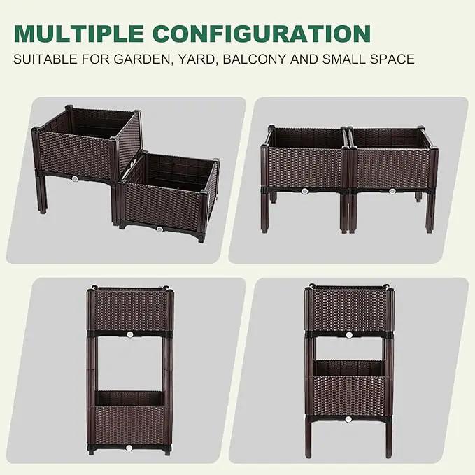 Emalie Raised Garden Beds Elevated Plastic Planter Box with Drainage Plugs Perfect for Vegetables Flowers Herbs Growing Outdoor, 31.5" Lx15.7 Wx16.5 H Brown by GreenHaven Gardens