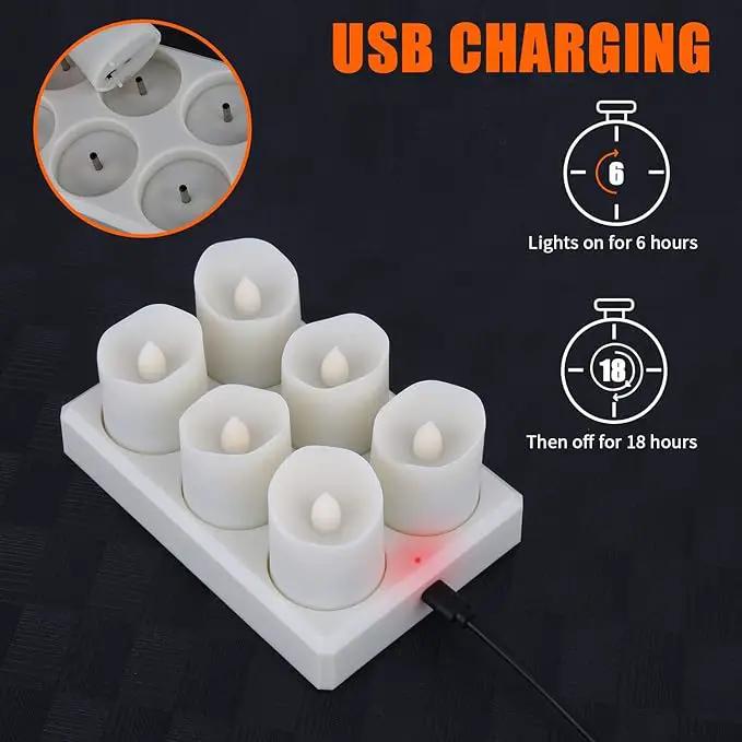 Rechargeable Tea Lights LED Flameless Christmas Candles, Set of 6 Electric Votive Tealights Flickering Candle with Remote Timer and Charging Holder for Home Centerpiece Party Holiday Decorations by GreenHaven Gardens
