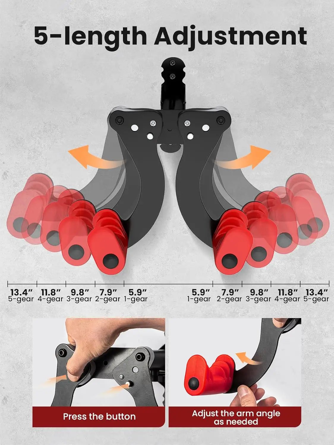 YORKING Bike Wall Mount, Horizontal Wall Mount Hanger Holds Up to 55Lbs Bike Indoor Storage Rack Hook with 5 Adjustable Levels, Extends to Fit 32.6" Handlebars for 1 Bicycle in Home Garage – Red by GreenHaven Gardens