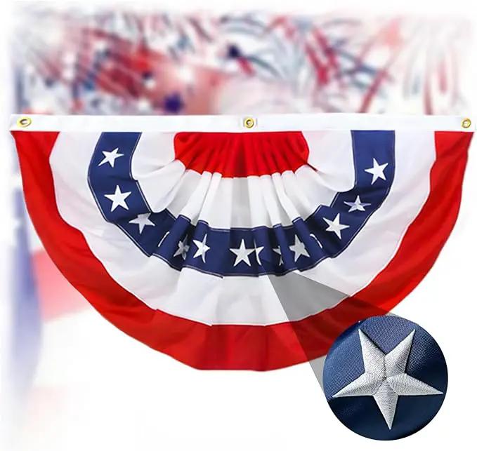 2x4 Ft American Pleated Fan Flag Bunting,Patriotic Bunting Embroidered Stars for Outside,Red White and Blue Decorations for 4th of July Independence Day Memorial Day 1pcs by GreenHaven Gardens