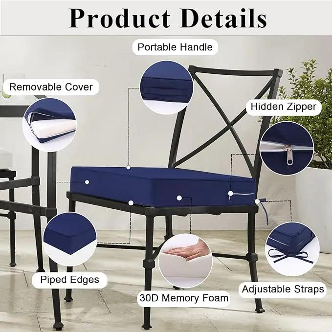Outdoor Chair Cushions Set of 2 for Patio Furniture 22x22x4 Inch Waterproof Patio Chair Cushion 3 Year Color Fastness Square Elastic Foam Garden Sofa Couch Pads with Ties and Handle,Blue by GreenHaven Gardens