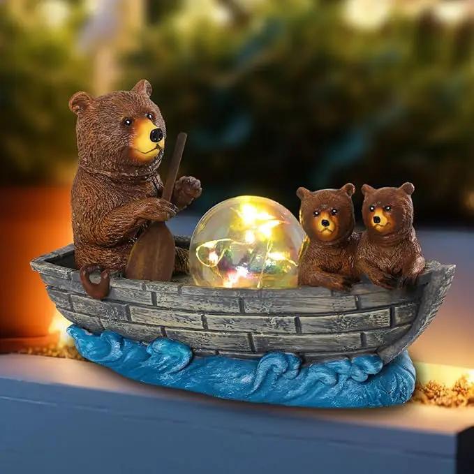 Solar Bears Boating Statue with Ball Light 5" Resin Bear Figurines Waterproof Bear Decorations for Home Yard Patio Porch Balcony Best Garden Gifts for Women Mothers Grandmothers Sisters by GreenHaven Gardens