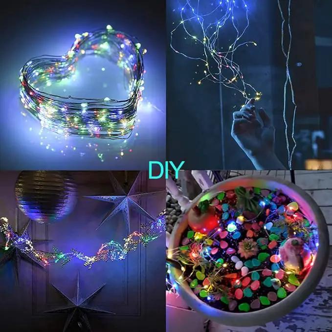 2 Pack 33ft 100 LED Solar Fairy String Lights(Warm White+Cool White+Multicolor) by GreenHaven Gardens