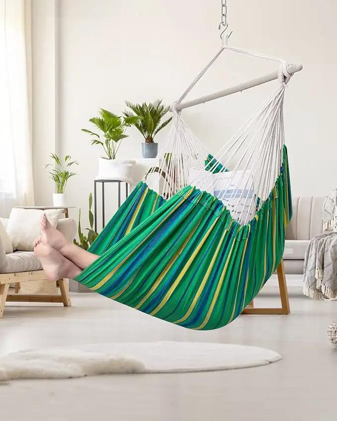 ADVOKAIR Hammock Chair Hanging Chair Rope Swing XXL - Max 500lbs, 70in Large Hammock Swing Chair -Portable Steel Spreader Bar with Anti-Slip Rings-Roomy & Strong by GreenHaven Gardens