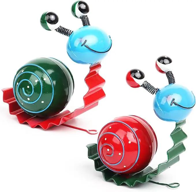 Metal Garden Decor Cute Snail Yard Art Outdoor Lawn Patio Ornament Fence Decorations for Outside - Set of 2(Red,Green) by GreenHaven Gardens