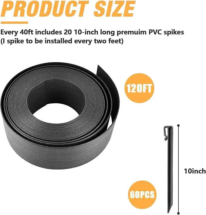 Landscape Edging Kit, Include 4 Inch High 120 Feet Length Terrace Board, 60 Durable Spikes, Edging Pruning Shear, Rubber Mallet Hammer, Black by GreenHaven Gardens