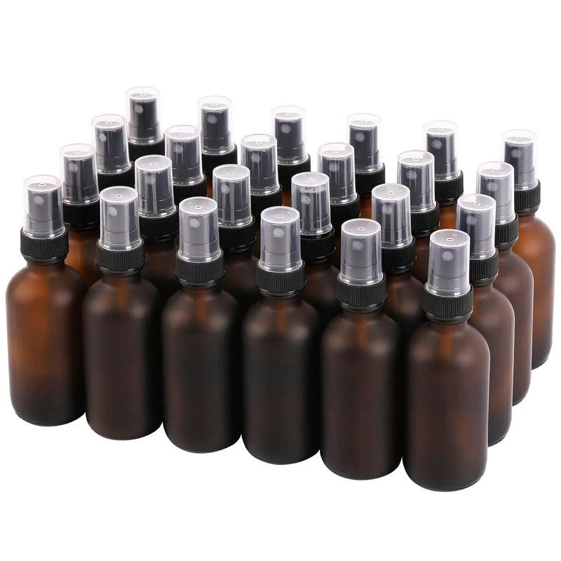 Amber Glass Small Spray Bottles 2 oz 24 Packs,Fine Mist Sprayer Pretty Finish,Refillable Containers mini spray bottles for Cleaning Solutions and Skin Care (Amber Frosted 24Pack) by GreenHaven Gardens