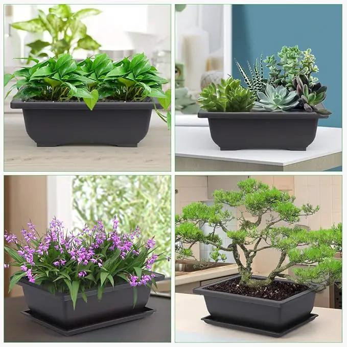 GROWNEER 6 Pack 9 Inch Bonsai Pots with Drainage Humidity Trays, Bonsai Tree Training Kits with 1 Repotting Mat, Plant Container Planter Growing Pot for Garden Outside Indoor by GreenHaven Gardens