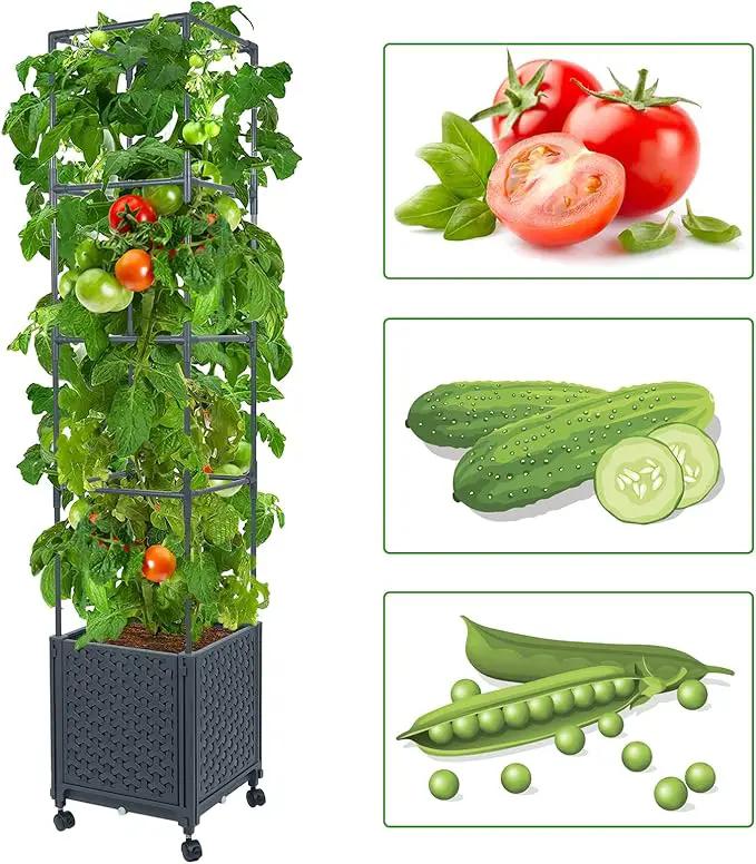 LINEX Raised Garden Bed Planter Box with Trellis, 56.7” Tomato Planters for Climbing Plants Vegetable Vine Flowers Outdoor Patio, Tomatoes Cage w/Self-Watering & Wheels by GreenHaven Gardens