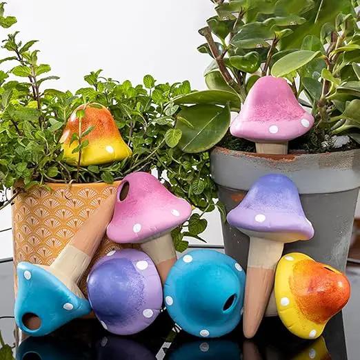 4 Pack Terracotta Watering Spikes, Vacation Self-Watering Planters Devices - Continuous Moisture with Slow Release Watering System - Perfect for Indoor Outdoor Plants (Fantasy Mushroom) by GreenHaven Gardens
